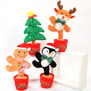 Christmas Gift Decoration Dancing Twisting Singing Christmas Tree Elk Gingerbread Penguin Plush Toy with Flash Light