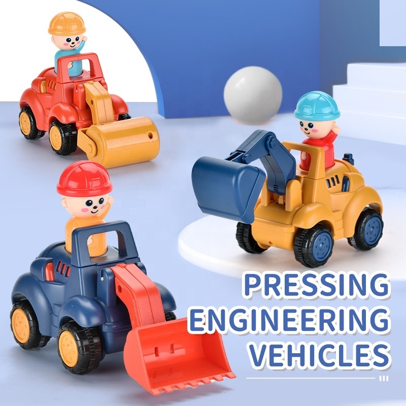 New Cartoon Press Truck Running Engineering Vehicle Construction Car Toys For Kids Boy