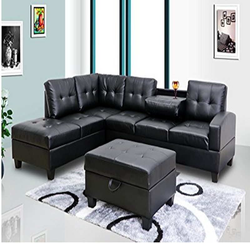 Germany modern cheap black corner living room leather sofa