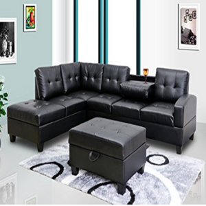 Germany modern cheap black corner living room leather sofa