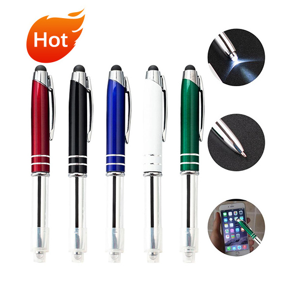 BECOL Promotional Multifunction Stylus Pen Advertising Ballpoint Pen Custom Logo Metal Ball Pen with Led Light for Office