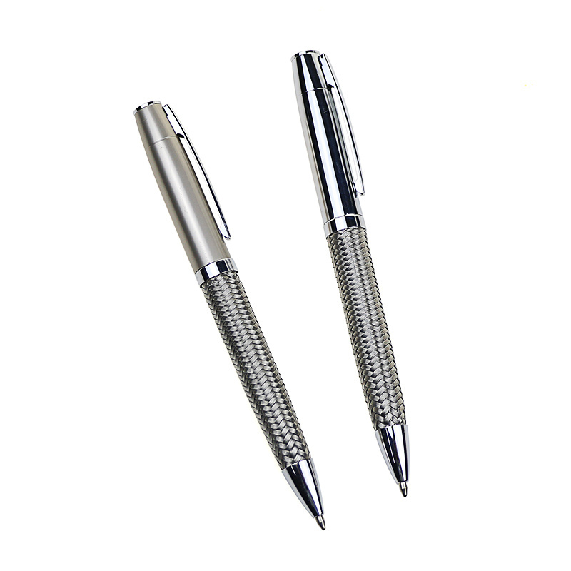 Heavy Pen Stainless Steel Metal Silver Mesh Pen custom logo Steel Wire  Twist action metal ball pen