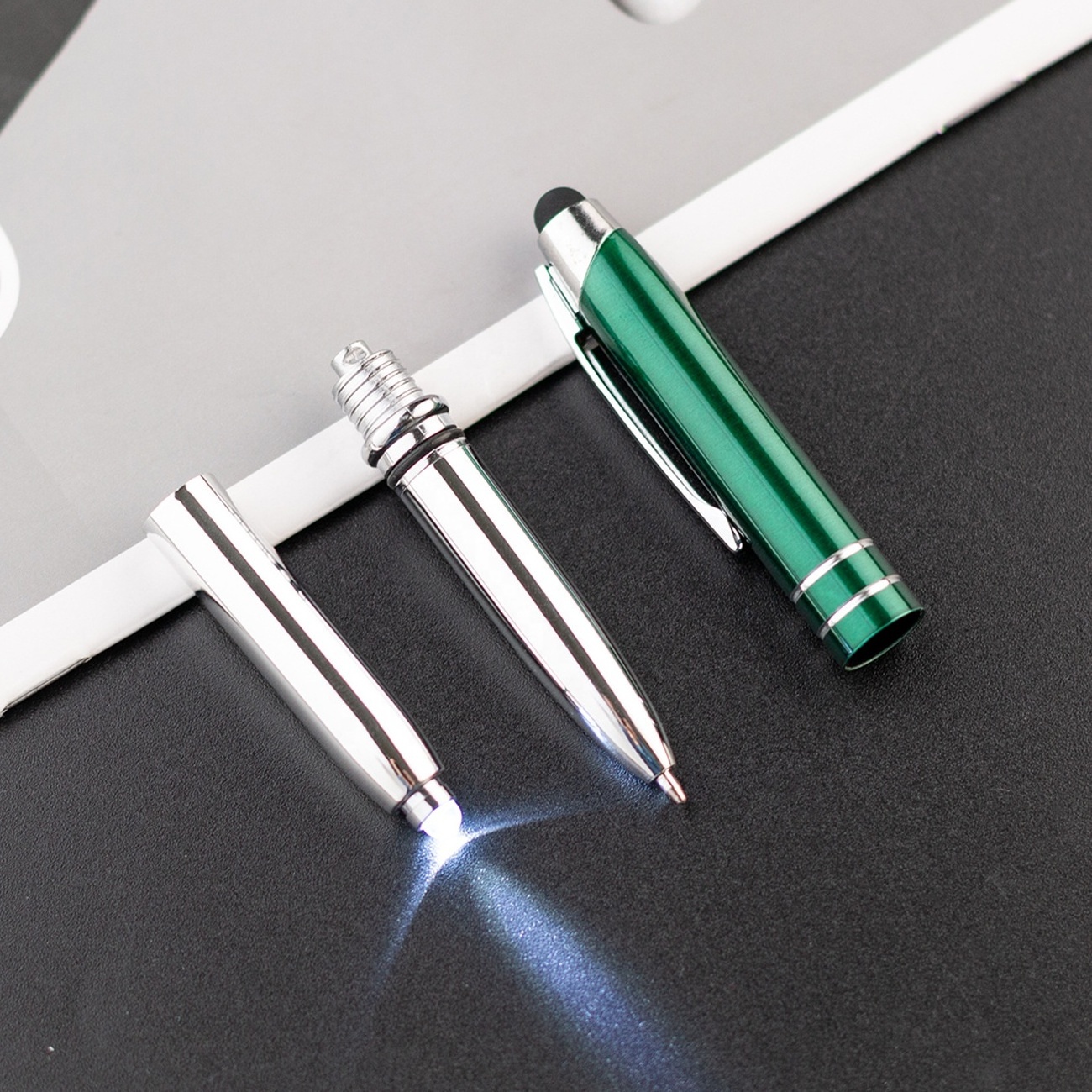 BECOL Promotional Multifunction Stylus Pen Advertising Ballpoint Pen Custom Logo Metal Ball Pen with Led Light for Office