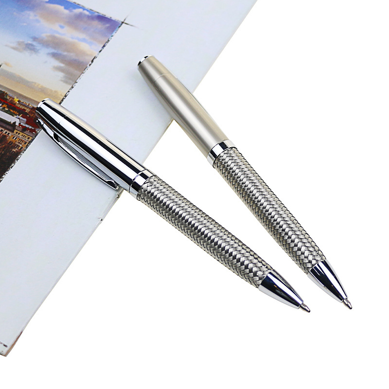 Heavy Pen Stainless Steel Metal Silver Mesh Pen custom logo Steel Wire  Twist action metal ball pen