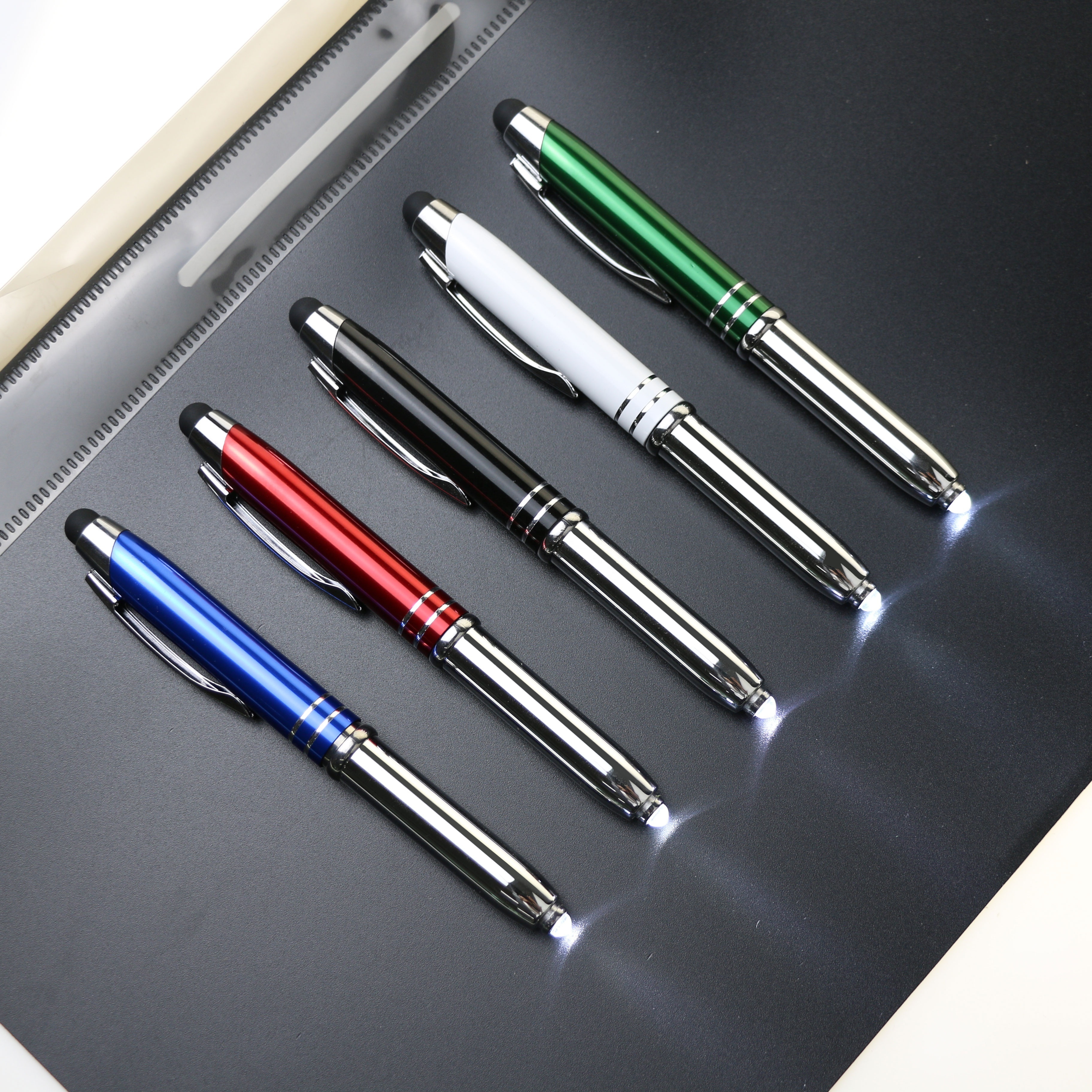 BECOL Promotional Multifunction Stylus Pen Advertising Ballpoint Pen Custom Logo Metal Ball Pen with Led Light for Office