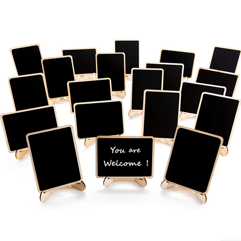 BECOL New Arrival Mini Chalkboard Wood Small Black Blackboard Stand Sign Wood Place Cards for Table Numbers Event Decoration