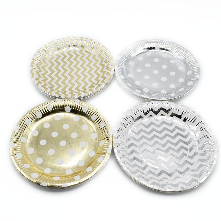 Promotional Party Decoration Dish Custom Gold Dot Disposable Round Paper Plate Set for Food