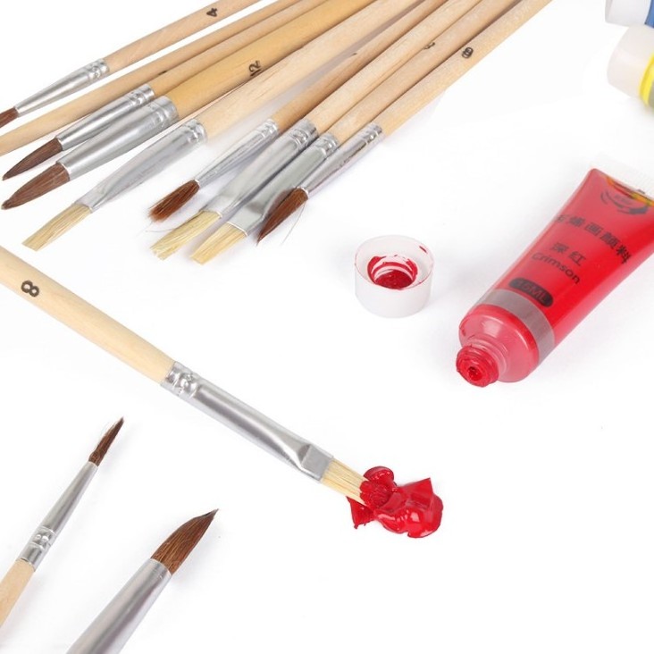 12pcs painting brushes set artist,include bristle artist brush and wooden paint palette for painting