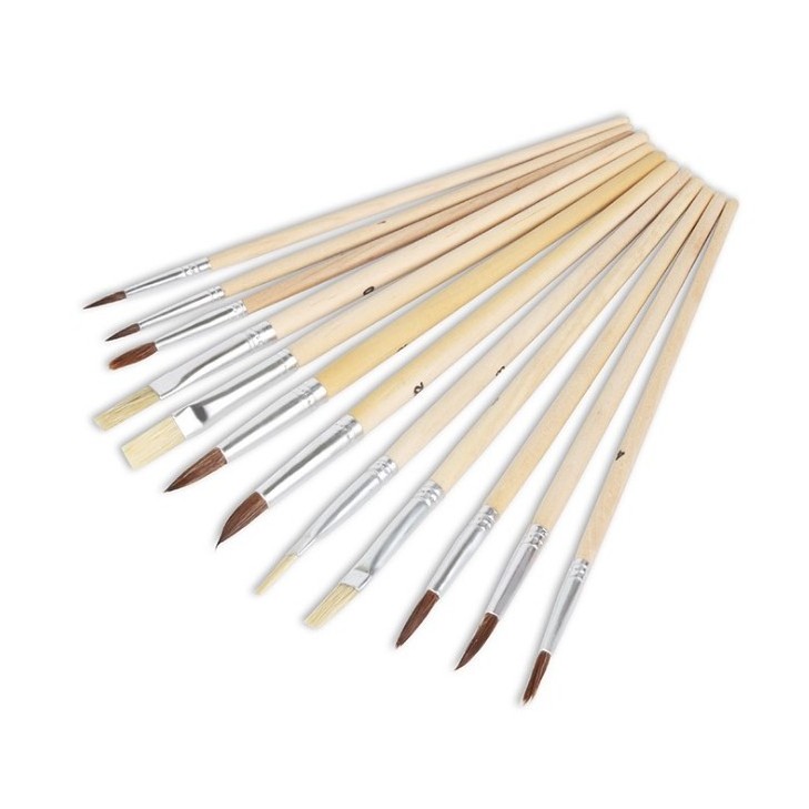 12pcs painting brushes set artist,include bristle artist brush and wooden paint palette for painting