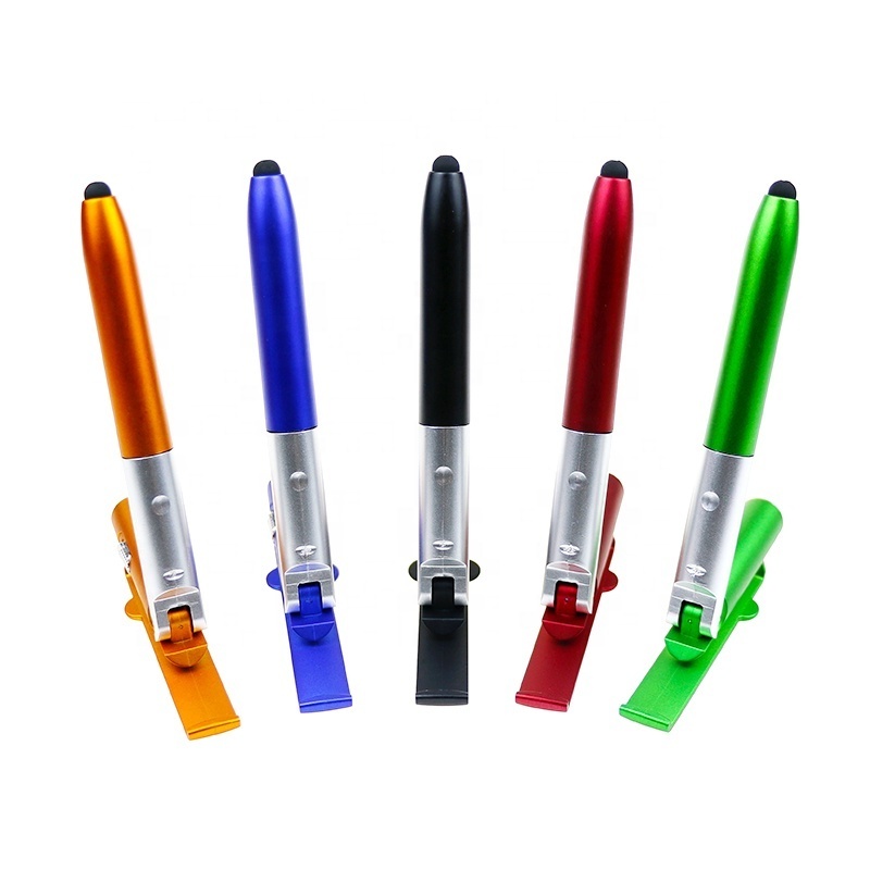 BECOL 4 in 1 Multifunction Tech Tool Pen Plastic Stylus Ball Pen Custom Logo Folding Capacitive Ballpoint Pen with Led Light