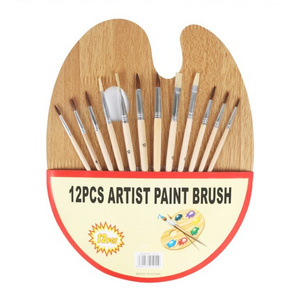 12pcs painting brushes set artist,include bristle artist brush and wooden paint palette for painting