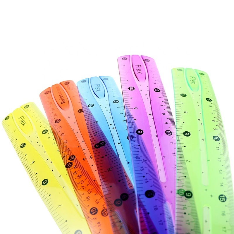 BECOL New Arrival Colored Plastic Soft Straight Ruler Customized 15cm 20cm 30cm Clear PVC Flexible Rulers for Office and School