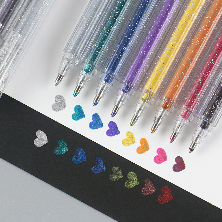 Wholesale sales plumas de colors ball pen color glitter gel ink pen set