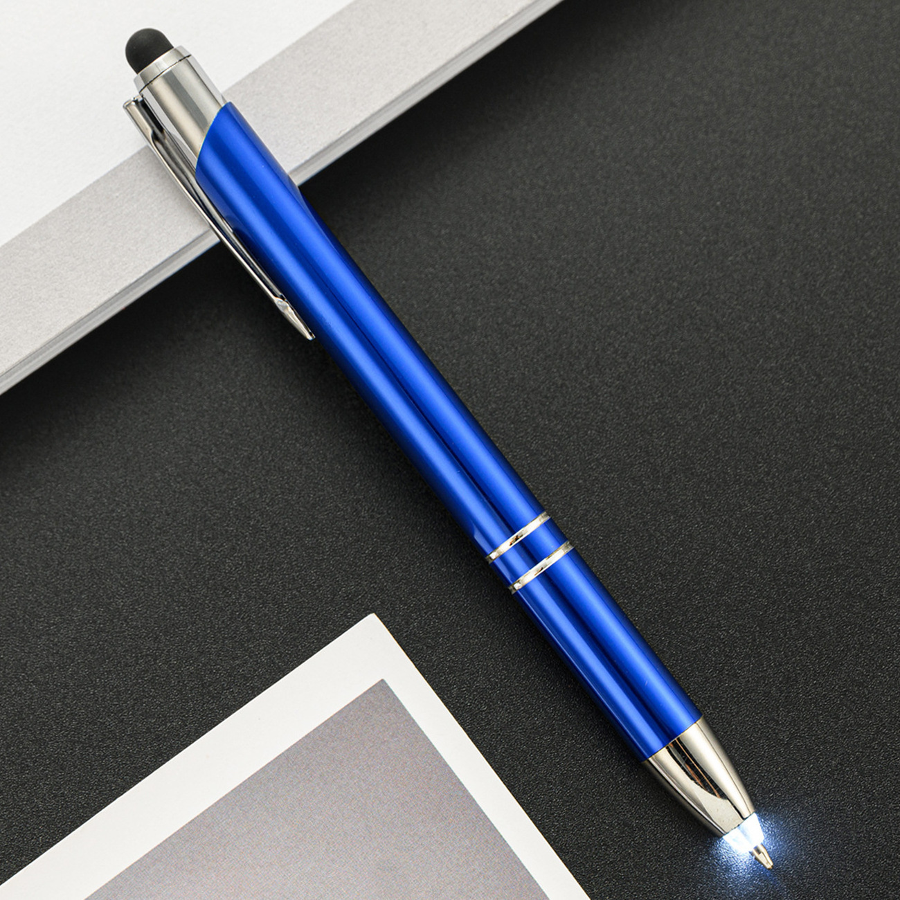 Metal Ball Pen With Led Lighted  Tip Flashlight Writing Ballpoint Pens LED Light Pen for Night Writing