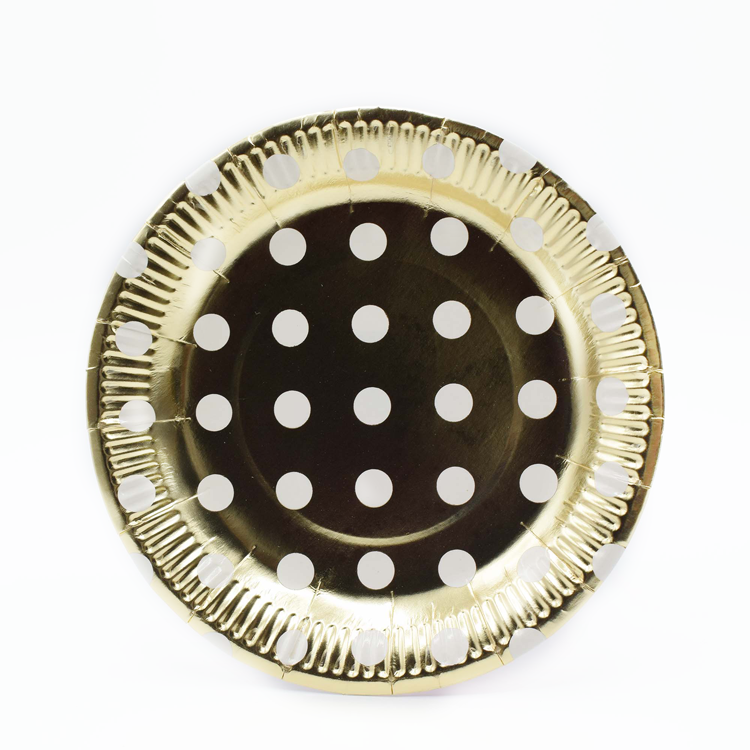 Promotional Party Decoration Dish Custom Gold Dot Disposable Round Paper Plate Set for Food