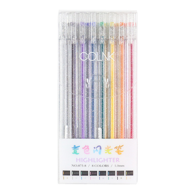 Wholesale sales plumas de colors ball pen color glitter gel ink pen set