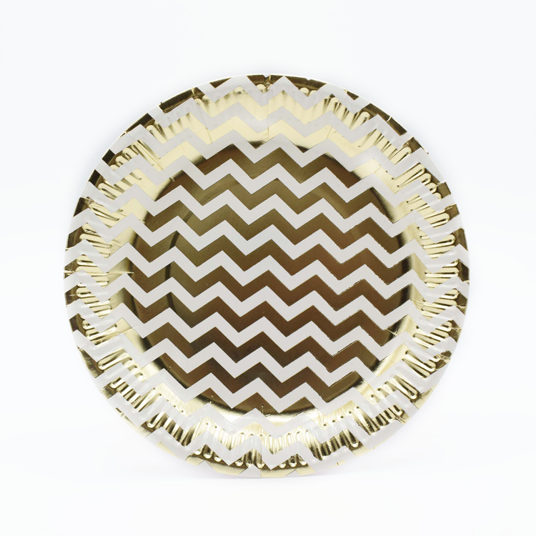 Promotional Party Decoration Dish Custom Gold Dot Disposable Round Paper Plate Set for Food