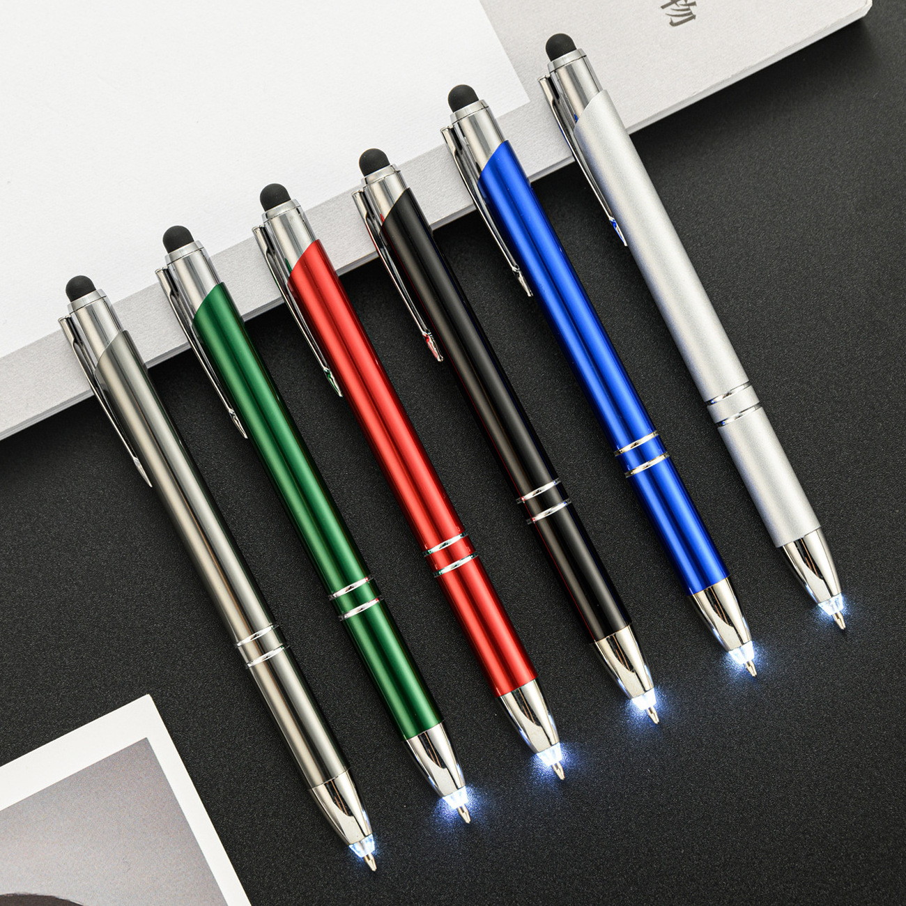 Metal Ball Pen With Led Lighted  Tip Flashlight Writing Ballpoint Pens LED Light Pen for Night Writing