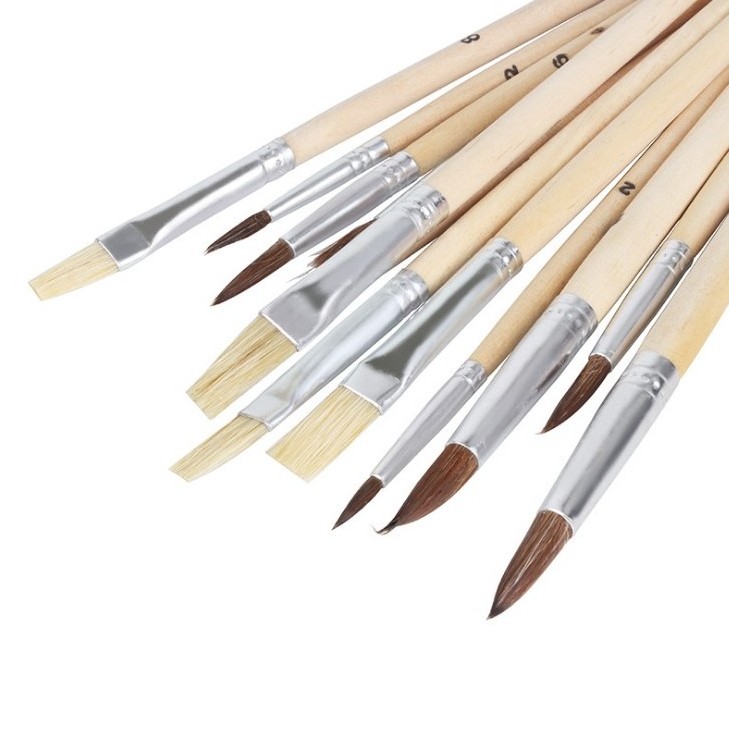 12pcs painting brushes set artist,include bristle artist brush and wooden paint palette for painting