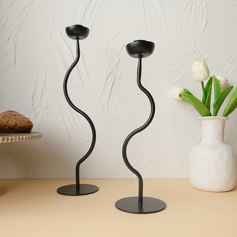 Creative Iron Black Candle Holder Set of 2 Metal Candlestick Holder for Tapered Candles Decorative Wedding Candle Stand