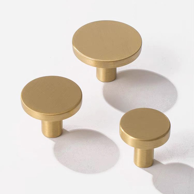 Brass Round Knobs for Kitchen Cabinet Gold Furniture Hardware Brushed Modern Satin Brass Pull Knobs