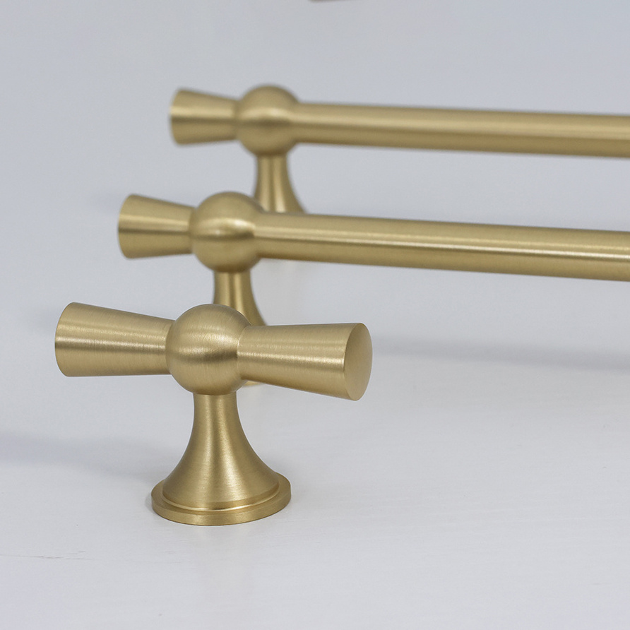 Modern Creative Solid Brass Cabinet Handles Gold Drawer Pulls T Bar Knobs Brushed Satin Brass Dressers Handles Hardware