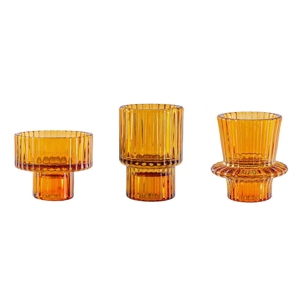 Christmas Votive Candle Holders, Taper Candle Stand Amber Color Glass Tealight Candlestick Holders for Party Home Decorations