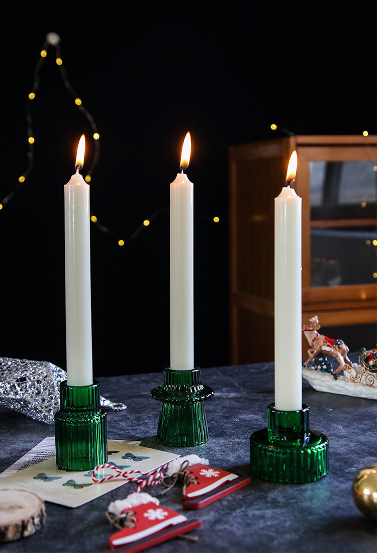 Glass Taper Candle Holders Modern Candle Stick Holders Green Glass Candle Stand for Table Centerpiece Wedding Party Christmas