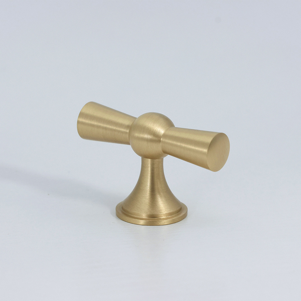 Modern Creative Solid Brass Cabinet Handles Gold Drawer Pulls T Bar Knobs Brushed Satin Brass Dressers Handles Hardware