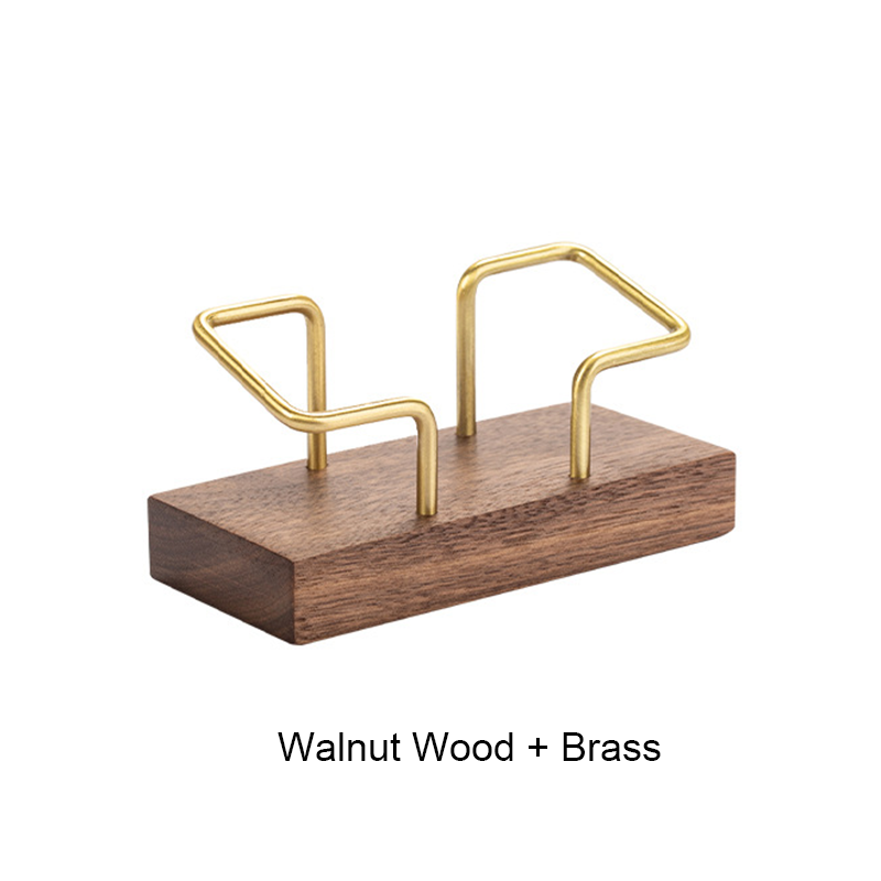 Solid Wood Brass Business Card Holder for Desk Card Display Stand Office Tabletop Business Card Organizer Holder