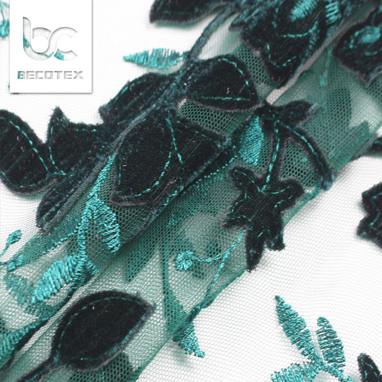 2024 forest green embroidery laser cut velvet fabric for dress