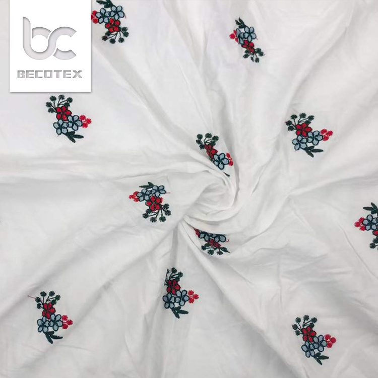 High quality printed flower plain white  woven embroidery on 100% cotton eyelet lace fabric for dress