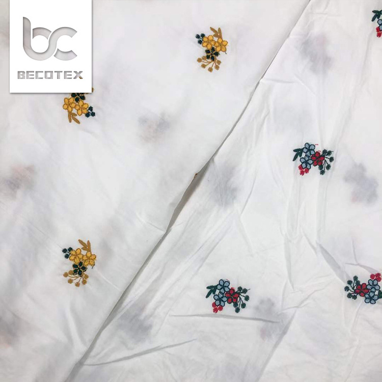 High quality printed flower plain white  woven embroidery on 100% cotton eyelet lace fabric for dress