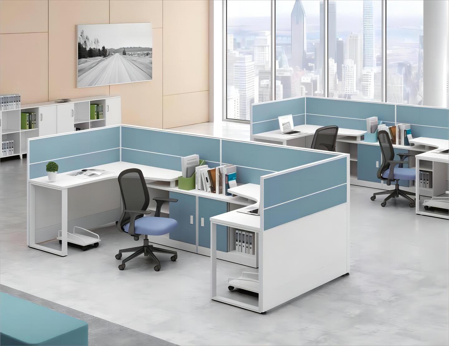 Cubicle Partition 2 Seats Workstations Desk For Open Office Duo Staff Workstations WIth Surrounded Screen