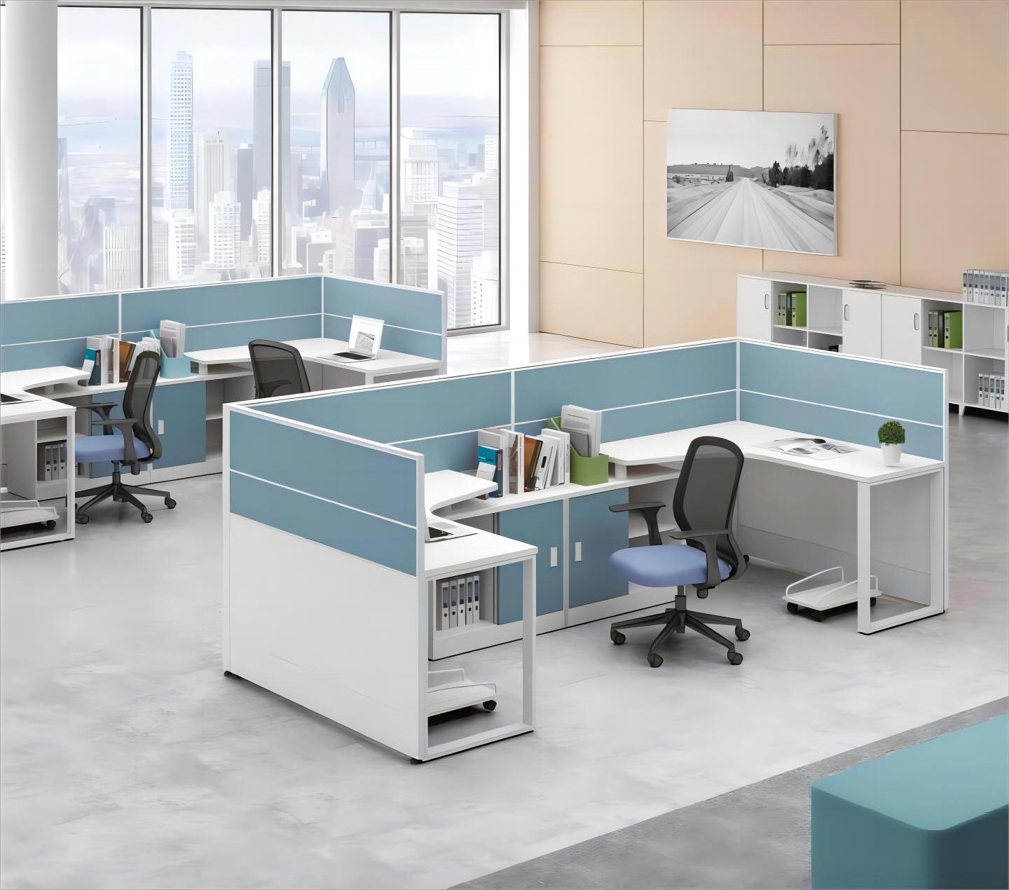 Cubicle Partition 2 Seats Workstations Desk For Open Office Duo Staff Workstations WIth Surrounded Screen