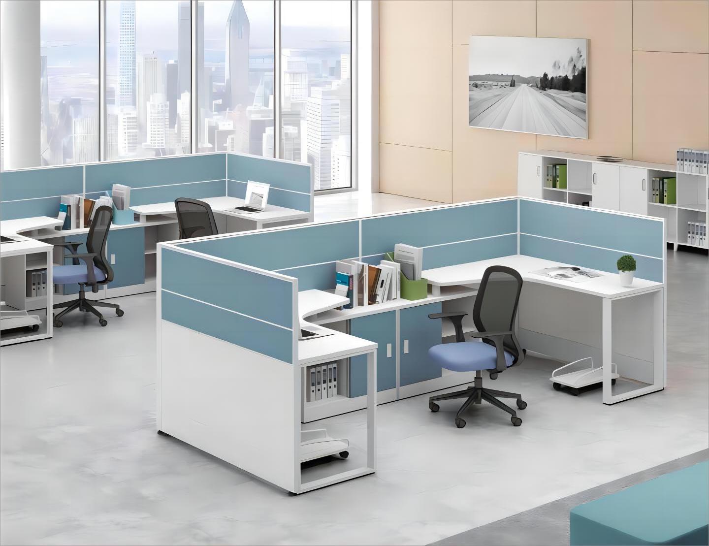 Cubicle Partition 2 Seats Workstations Desk For Open Office Duo Staff Workstations WIth Surrounded Screen