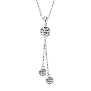 Charm Jewelry Round 6.5mm&4mm D/VVS1 Moissanite Necklace With GRA Silver 925 Original Crown Tassel Drop Pendant