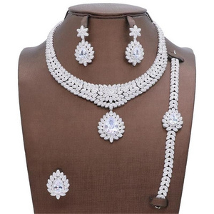 Luxury Fine Jewellery Dubai Arabic Cubic Zirconia 4 Piece Jewelry Set Bridal Wedding Jewelry Set