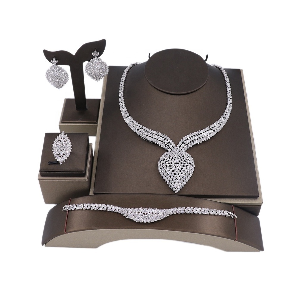 Bedazzled African Jewelry Sets Woman Luxury Wedding Party Big Zirconia Occasion Silver Plated Jewelry Sets for Woman