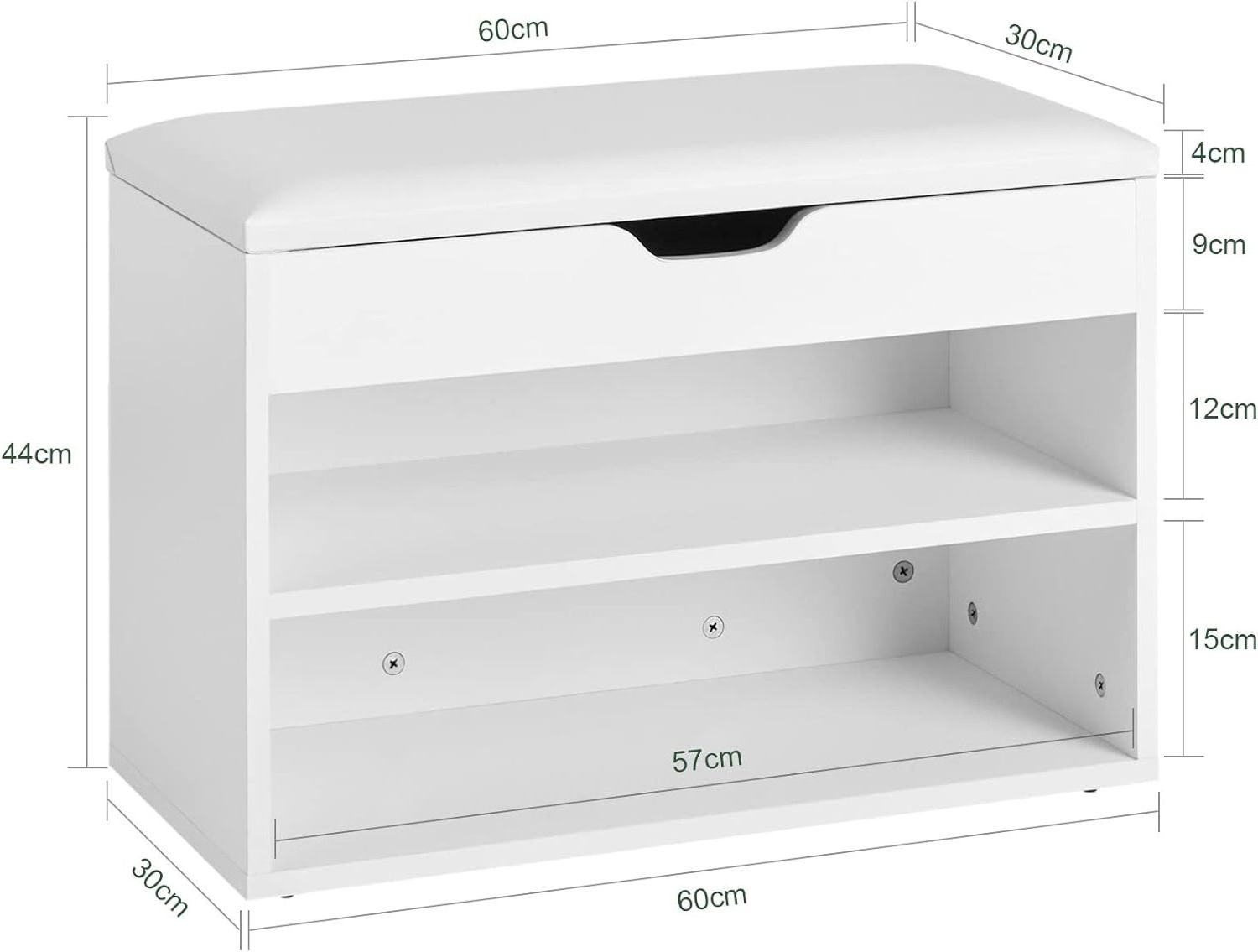 2 Tiers Shoe Rack Shoe Cabinet Shoe Storage Bench with Folding Padded Seat Polyurethane White