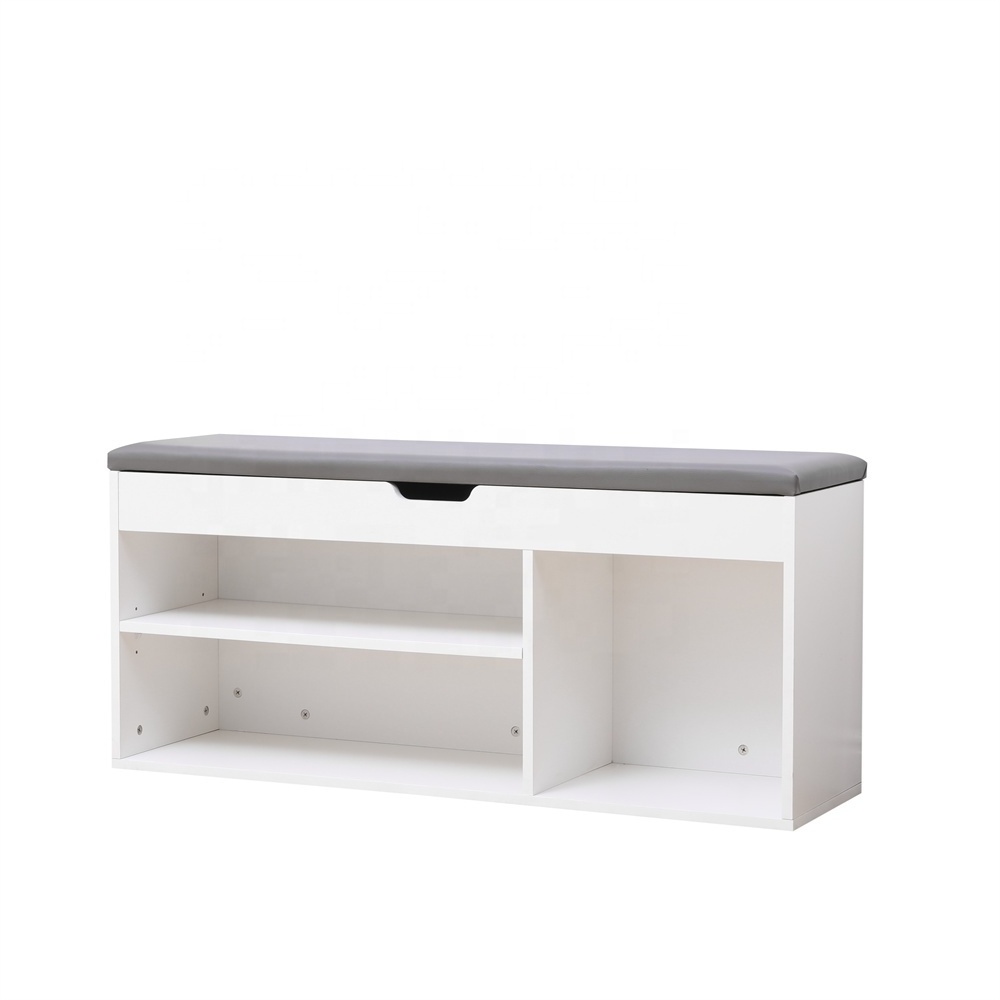 Wooden Shoes Cabinet Bench Hidden Storage Padded Seat Organiser Footwear Rack Hallway gray and white