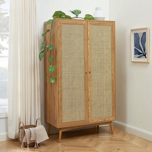 Modern Clothes Furniture Storage Cabinet Wood Rattan Convertible Dresser  Wardrobe