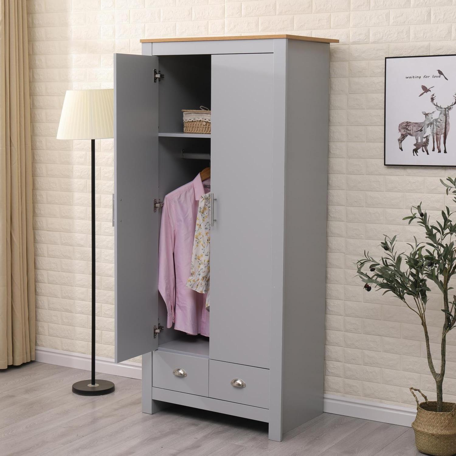 Modern Wardrobe and Cabinet Furniture Set Bedroom 2 Doors Wardrobe 2 Drawer Chest