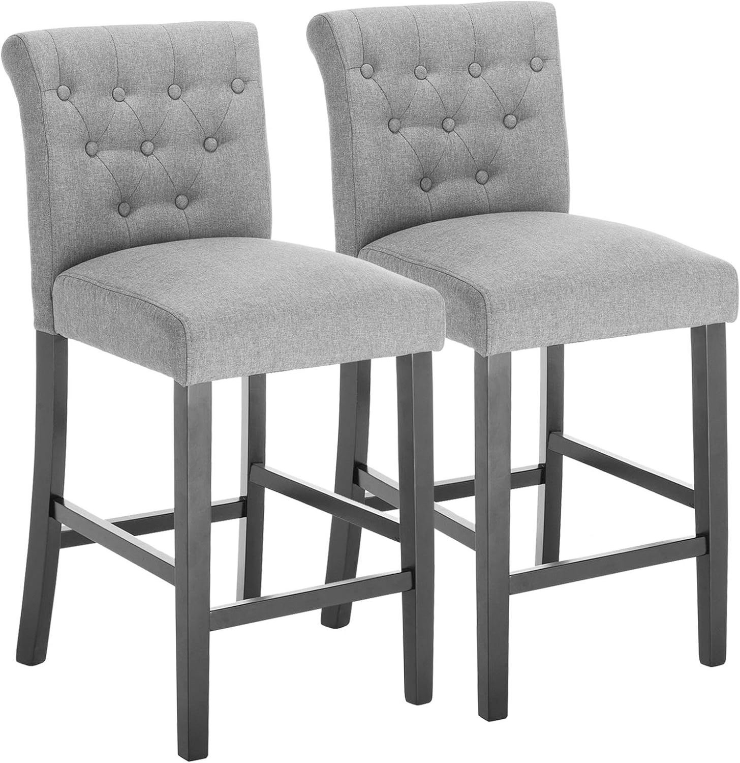 Chairs Bar Stools Set of 2 Bar Chairs Wood Legs Barstools Light Grey High Stools