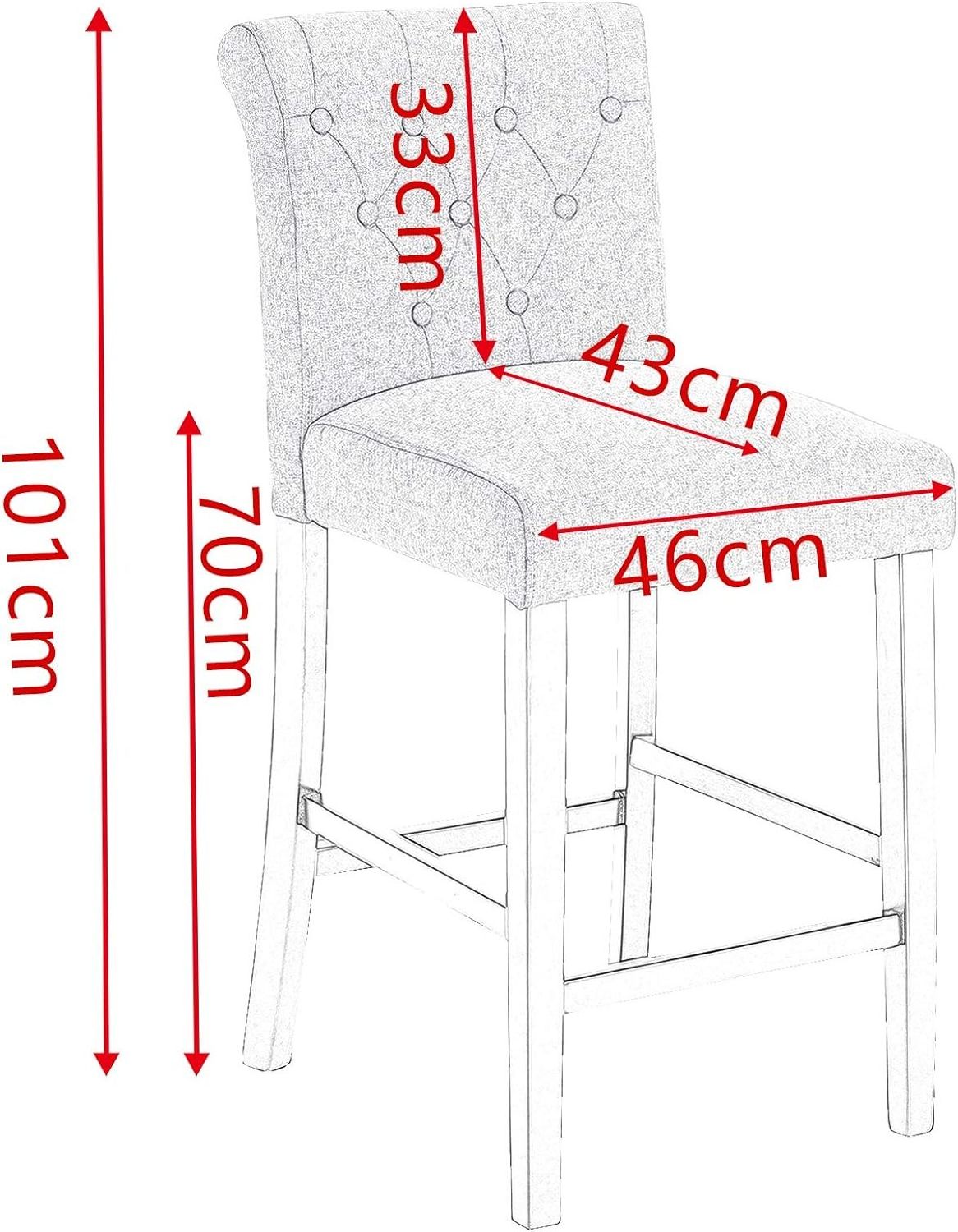 Chairs Bar Stools Set of 2 Bar Chairs Wood Legs Barstools Light Grey High Stools