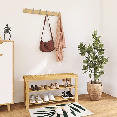 Bamboo Shoe Rack Bench 3-Tier Shoe Organizer Storage Shelf for Entryway Hallway Bathroom Living Room