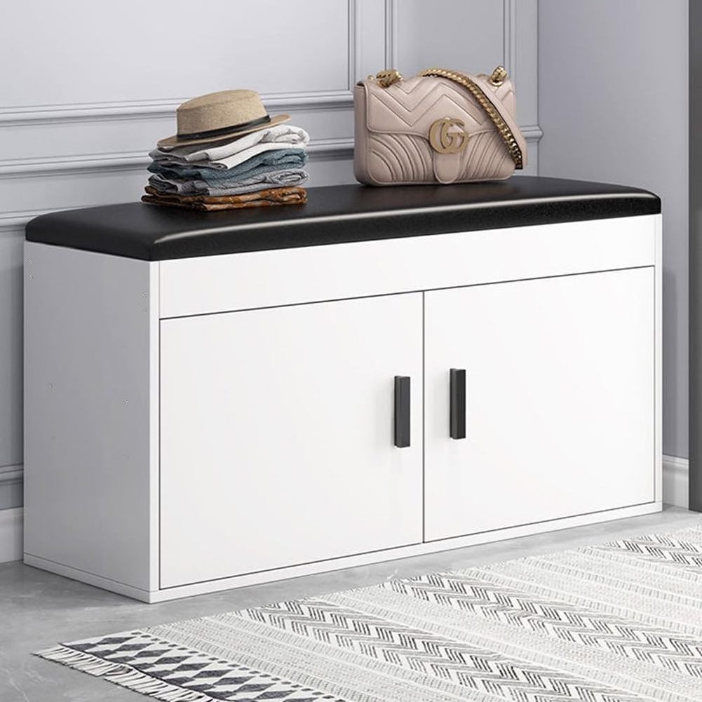 Shoe Bench Storage with Seat Wooden Shoe Storage Cabinet with Doors for Entryway Hallways White