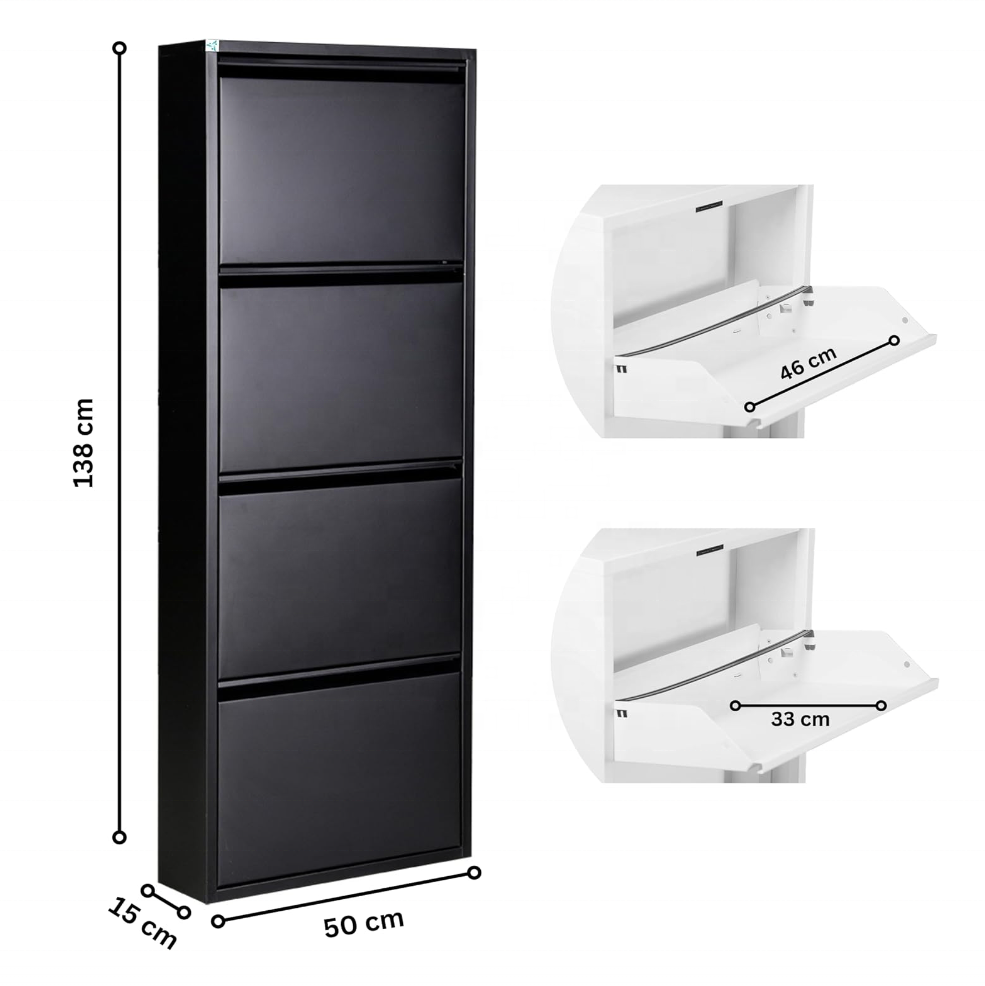 Home Slim Shoe Cabinet for hallway wall mounted thin flip down Shoe Rack Storage Organiser Shoe cupboard 4 Tier Indoor Outdoor