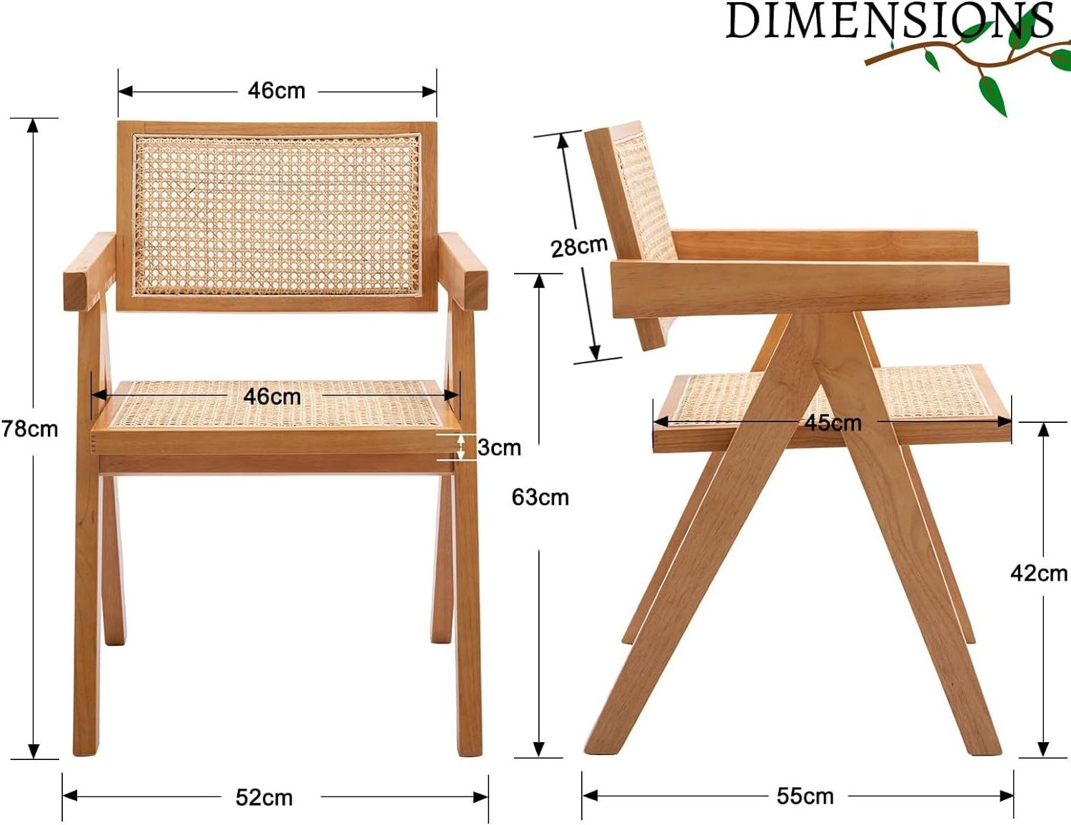 Dining Chairs Set of 2 Modern  Chairs with Rattan Backrest Kitchen Chairs with Solid Wood Frame for Living Room