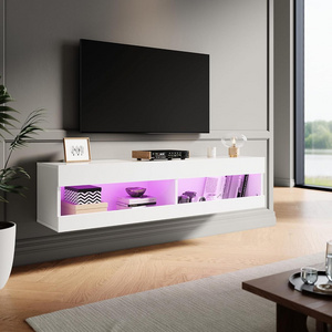 LED Colorful Floating TV Cabinet with Wall Mount, Storage Shelves, High Gloss Finish - Perfect for Living Room Entertainment